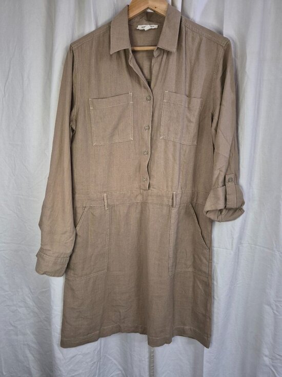 beachlunchlounge Dresses & Skirts - BeachLunchLounge M Tan Linen Work Casual Comfort Travel Event Dress